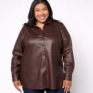 Dennis Basso Textured Alligator Faux Leather Button Shirt - Size: XS  - NWT